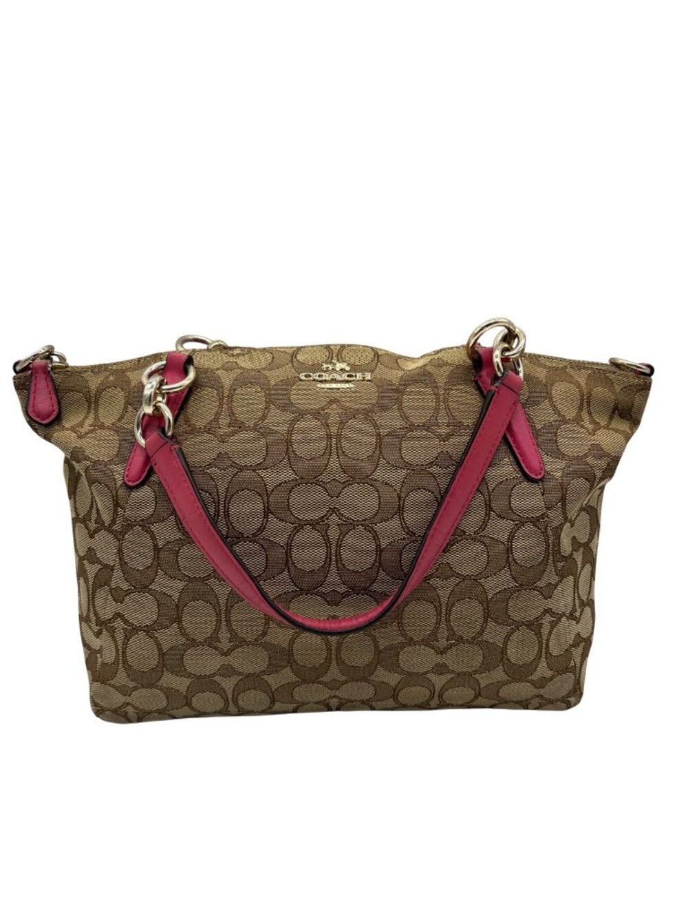 Coach Brown Canvas And Pink Leather Trim Convertible Hand Bag